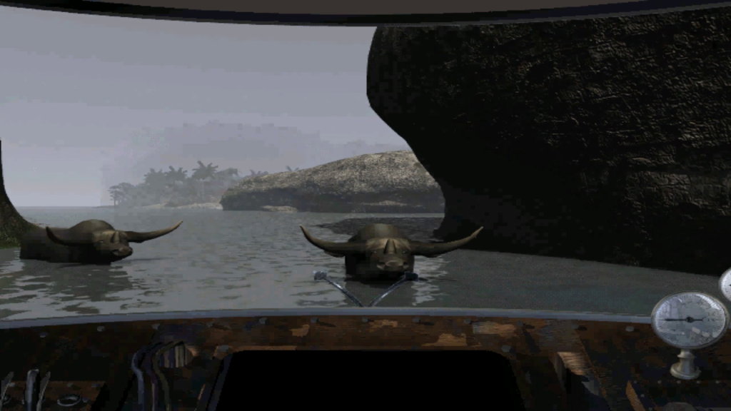 Screenshot of two tricorn buffalos